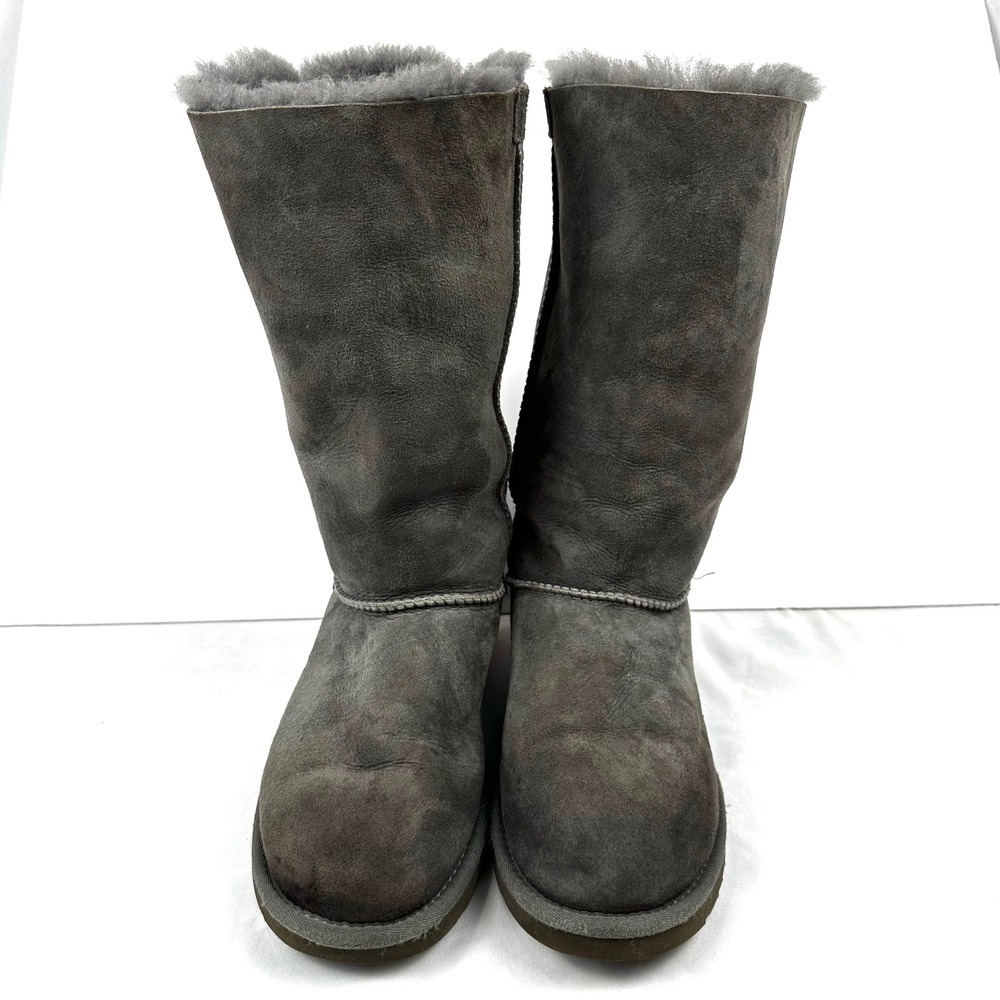 UGG Australia Bailey Bow Tall II Suede Sheepskin Boots 9 Grey Women 1007308 Cozy